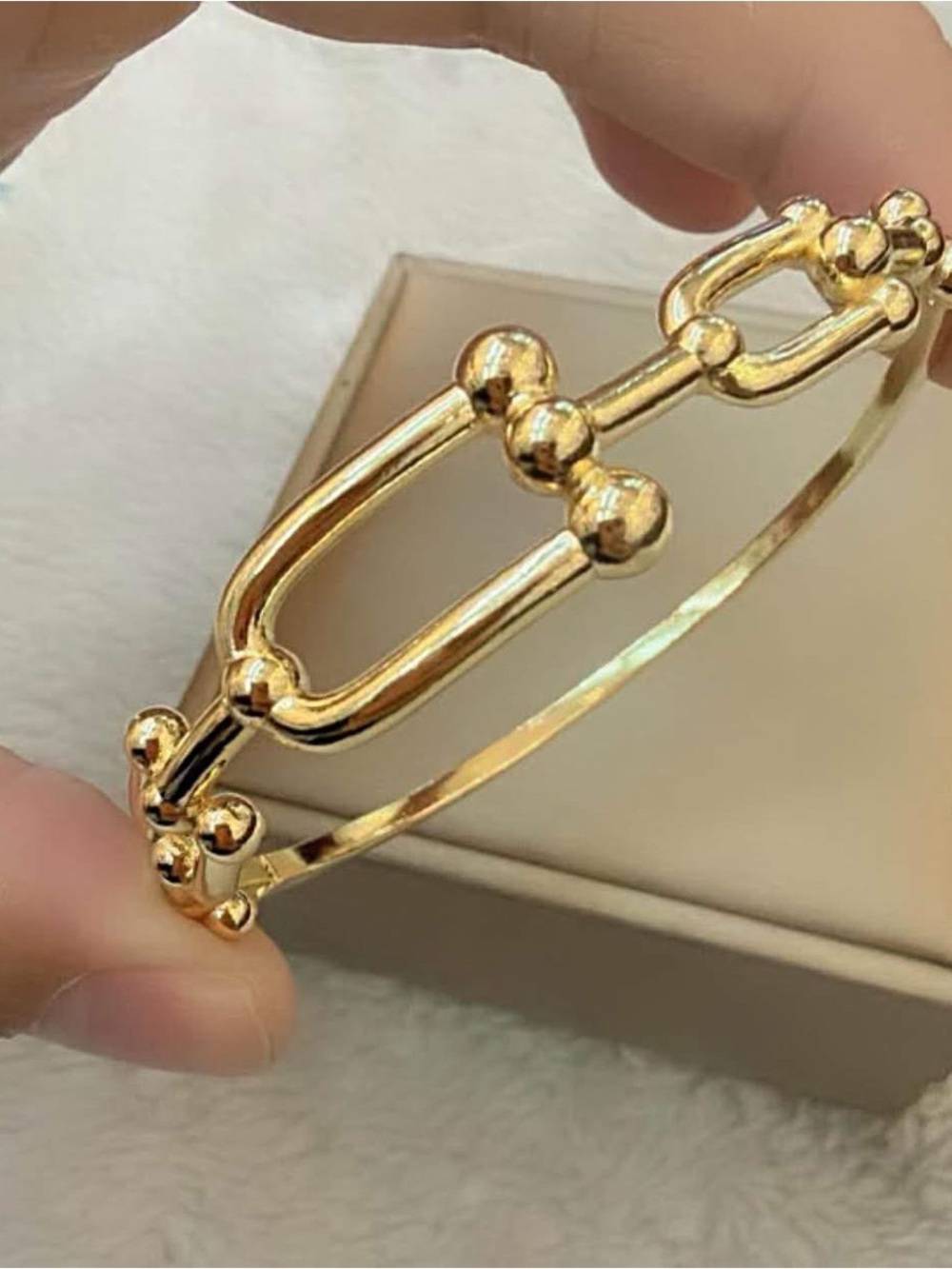 Gold Plated Sculpted Link Bangle Bracelet